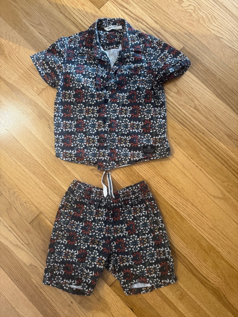 Munsters- kids shorts set with button down shirt.  Floral print